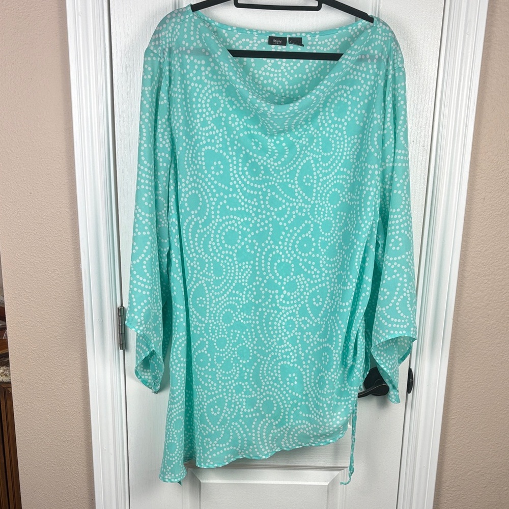 Mossimo Women's Asymmetrical 3/4 Sleeve Aqua & White Tunic Top Size‎ 3X